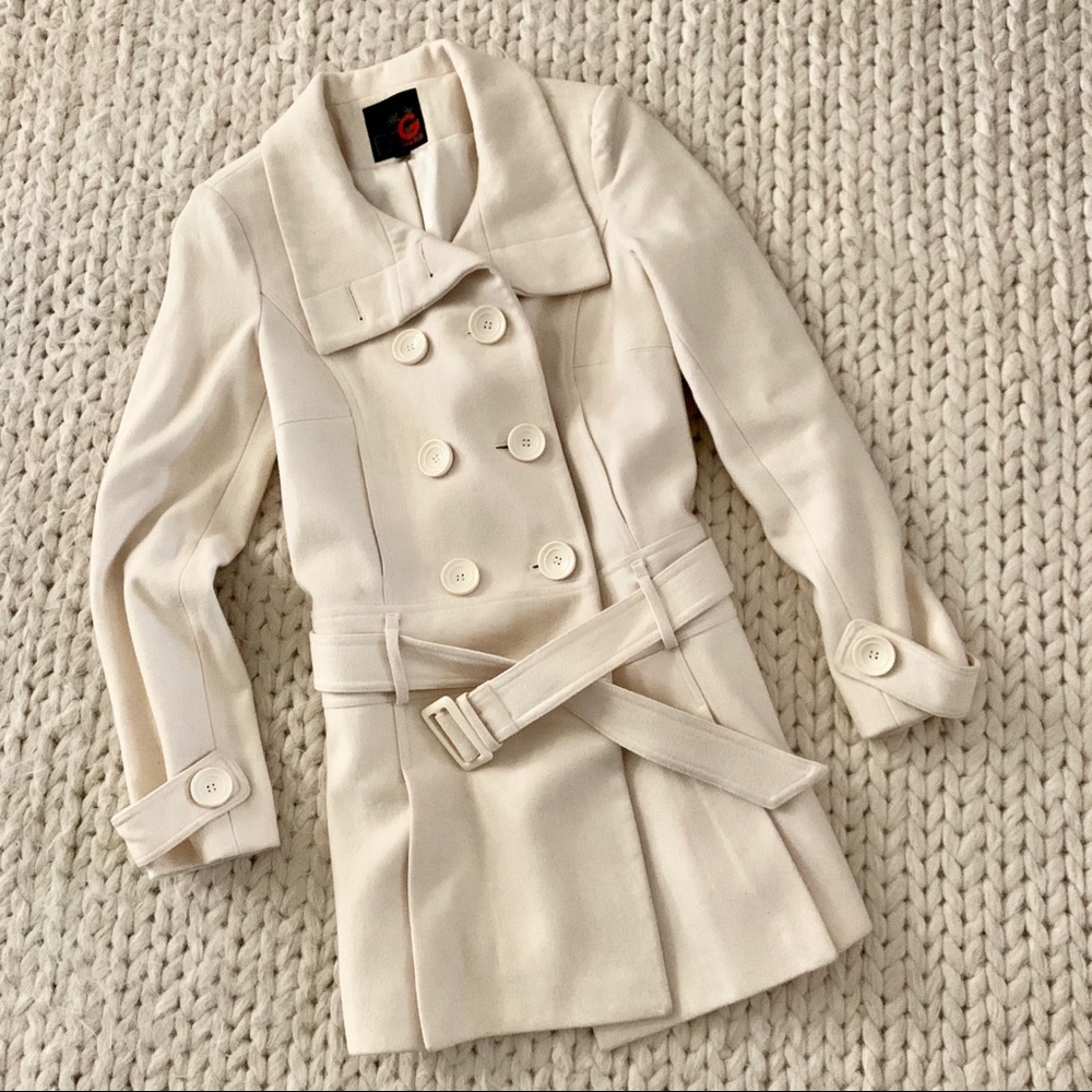 Guess cream double breasted wool coat